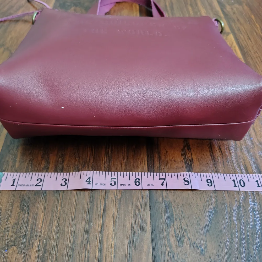 FEED Burgundy Leather Handbag Tote Bag - Picture 4 of 8